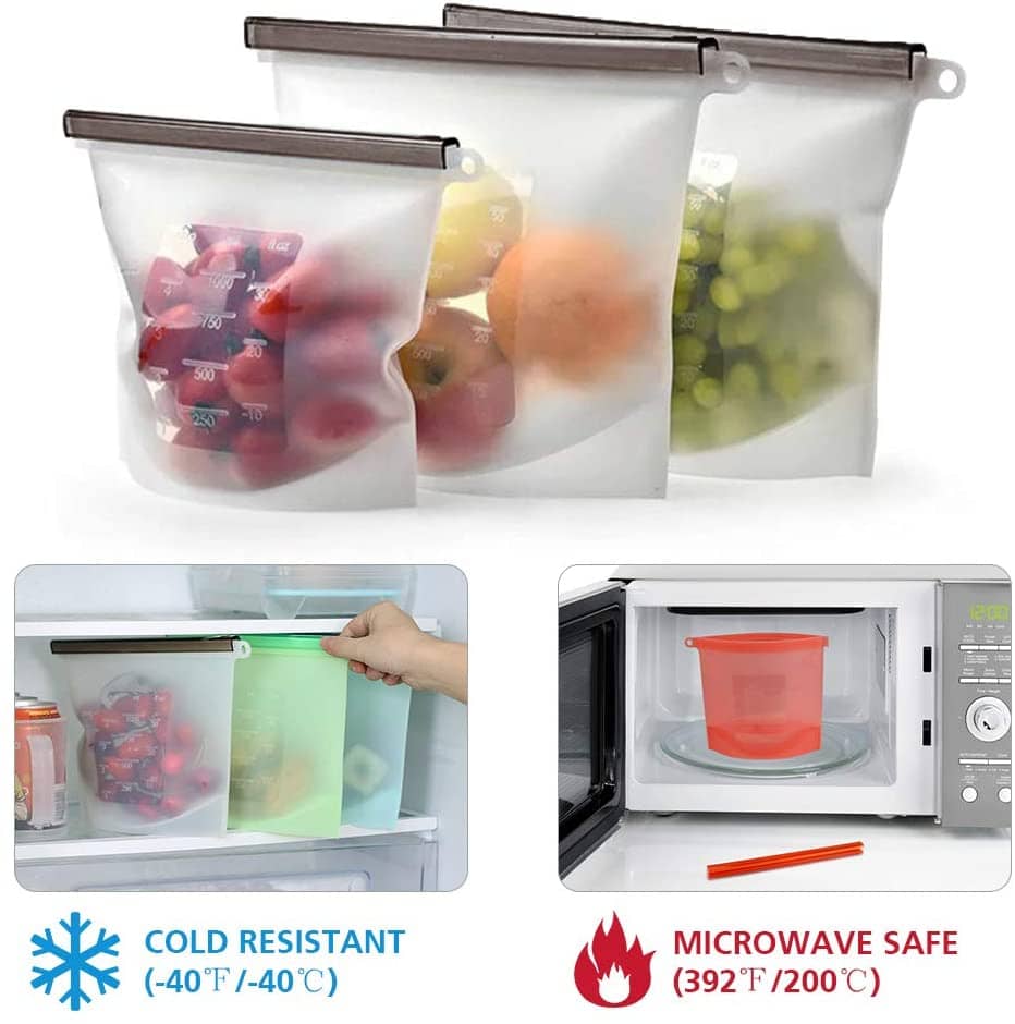 Large Reusable Food Storage Bags Freezer & Dishwasher BPA Free