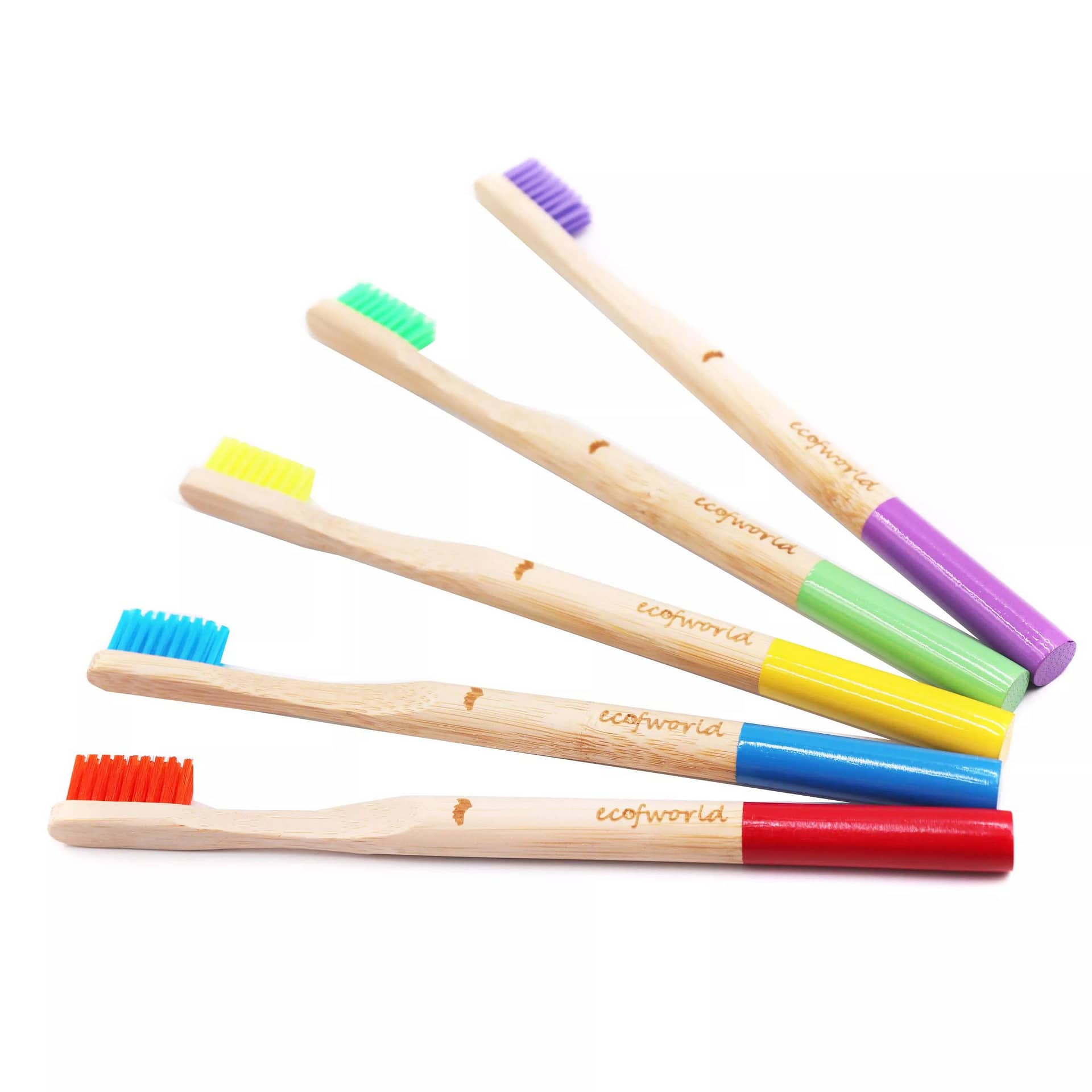 Round Handle Multi Color Bamboo Toothbrush