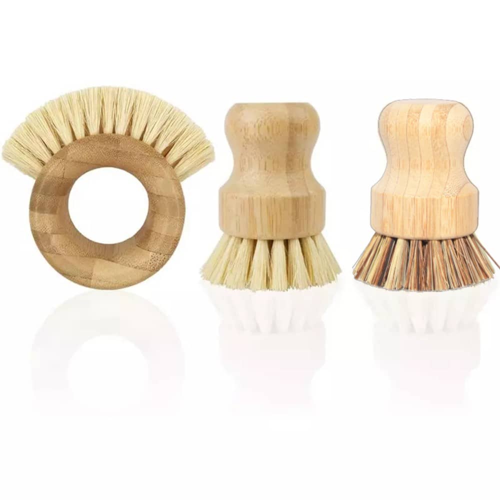 4 Pieces Mini Bamboo Scrub Brush Coconut Bristles Pot Brushes Dish Scrubber  for Cast Iron Skillet, Kitchen Sink, Bathroom, House